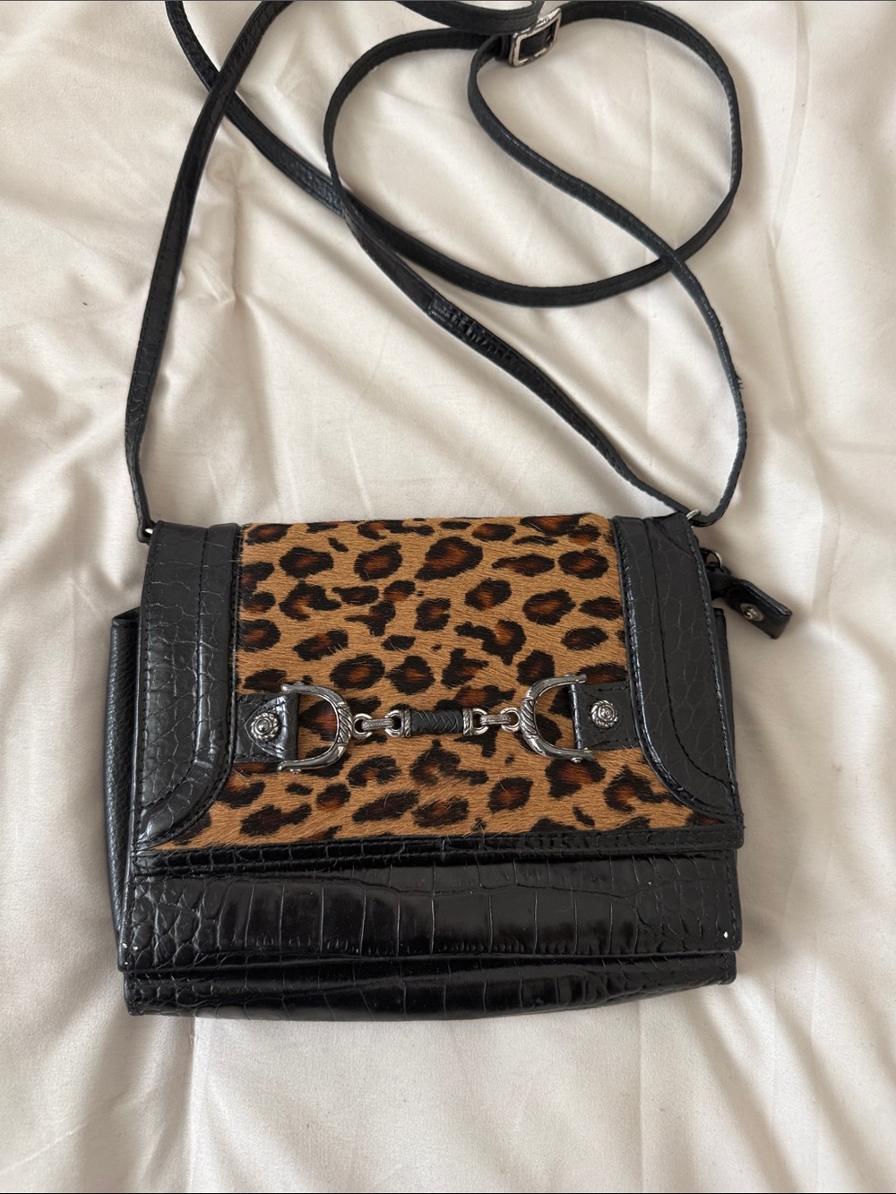 Brighton Leopard Print Crossbody Bag with Black Trim